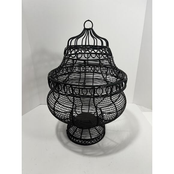 Black Iron Bird Cage Fruit Bowl Decoration 19”x12” - Picture 1 of 7
